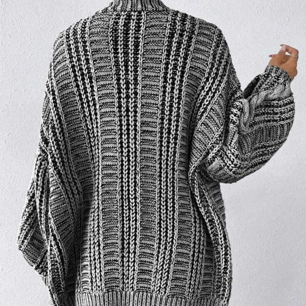 ZARA Retro Womens Loose Cable Knit Lantern Sleeve Cardigan